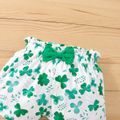 St. Patrick's Day 2-piece Toddler Girl Letter Print Ruffled Short-sleeve Green Tee and Bowknot Shamrock Lucky Clover Print Shorts Set Green