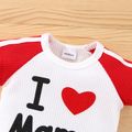 2pcs Baby Boy/Girl 95% Cotton Short-sleeve Love Heart and Letter Print Colorblock Tee with Shorts Set Red image 4