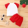 2pcs Baby Boy/Girl 95% Cotton Short-sleeve Love Heart and Letter Print Colorblock Tee with Shorts Set Red image 2