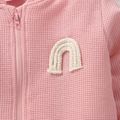 Toddler Girl Rainbow Embroidered Zipper Waffle Pink Jacket Pink