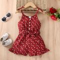 Toddler Girl Polka dots Bowknot Button Design Ruffled Belted Cami Rompers Red image 1
