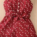 Toddler Girl Polka dots Bowknot Button Design Ruffled Belted Cami Rompers Red image 5