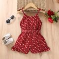 Toddler Girl Polka dots Bowknot Button Design Ruffled Belted Cami Rompers Red image 2