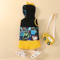 2pcs Baby Boy 95% Cotton Allover Dinosaur Print Hooded Tank Top and Solid Shorts Set Yellow
