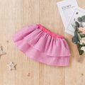 2pcs Plaid Print Bow Decor Sleeveless Baby Set Hot Pink