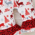 Baby 2pcs Red Christmas Deer Print and Leopard Ruffle Splicing Long-sleeve Jumpsuit Red/White