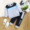 2pcs Baby Colorblock Long-sleeve Sweatshirt and Sweatpants Set Deep Blue image 2