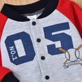 2pcs Baby Number Print Color Block Long-sleeve Baseball Jacket and Mini Skirt Set Grey