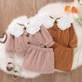 2pcs Solid Doll Collar Corduroy Long-sleeve Baby Set Pink image 1