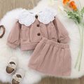 2pcs Solid Doll Collar Corduroy Long-sleeve Baby Set Pink