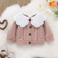 2pcs Solid Doll Collar Corduroy Long-sleeve Baby Set Pink