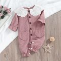 Doll Collar Pink Corduroy Long-sleeve Baby Jumpsuit Pink image 3