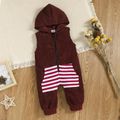 2pcs Baby Striped Long-sleeve T-shirt and Sleeveless Hooded Jumpsuit Set Burgundy