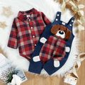 Christmas 2pcs Baby Red Plaid Long-sleeve Shirt Romper and 100% Cotton Denim Overalls Set Red