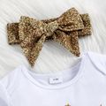 New Year 3pcs Baby Girl Letter and Number Print Long-sleeve Romper with Trousers Set White