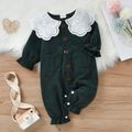 Doll Collar Pink Corduroy Long-sleeve Baby Jumpsuit Green