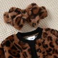 4pcs Baby Thickened Fleece Long-sleeve Leopard Outwear and Mesh Tutu Skirt with Romper Set Brown image 4