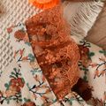 2pcs Baby Girl All Over Floral Print Lace Splicing Long-sleeve Bowknot Corduroy Romper Set Apricot image 3