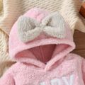 Baby Boy/Girl Letter Embroidered Solid Thickened Fuzzy Fleece Long-sleeve Hooded Romper Pink image 3