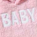 Baby Boy/Girl Letter Embroidered Solid Thickened Fuzzy Fleece Long-sleeve Hooded Romper Pink image 4