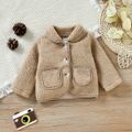 Baby Boy Solid Thickened Fleece Button Down Long-sleeve Coat Jacket Apricot