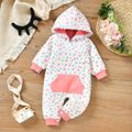 Baby Girl All Over Pink Floral Print Quilted Long-sleeve Hooded Zip Jumpsuit Pink
