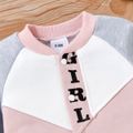 Baby Boy/Girl Fleece Lined Letter Print Colorblock Long Raglan Sleeve Jumpsuit Pink