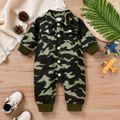 100% Cotton Baby Boy/Girl Green Camouflage Button Long-sleeve Jumpsuit Green