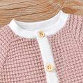2pcs Baby Boy/Girl Solid Knitted Button Down Long-sleeve Jumpsuit Set Pink
