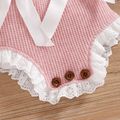 2pcs Baby Girl Pink Knitted Sleeveless Lace Bowknot Romper with Hat Set Pink