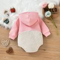 Baby Girl Pink Hooded Long-sleeve Splicing Rabbit Embroidered 3D Ears Fuzzy Fleece Romper Pink