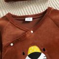 3pcs Baby Boy/Girl Cartoon Animal Embroidered Velvet Long-sleeve Romper with Hat and Socks Set Brown