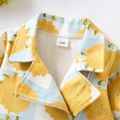 100% Cotton Denim Baby Girl Chrysanthemum Floral Print Lapel Long-sleeve Zip Jacket Blue