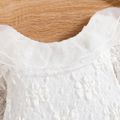 Baby Girl Organza Mesh Ruffle Solid Lace Long-sleeve Romper Almond Beige