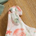 2pcs Baby Girl 95% Cotton Sleeveless V Neck Floral Print Ruffle Splicing Romper with Headband Set Green image 5