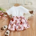 Baby Girl 100% Cotton Short-sleeve Cartoon Bear Faux-two Suspender Dress Pink image 2
