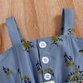 Baby Girl Floral Print Imitation Denim Sleeveless Button Up Belted Dress Yellow