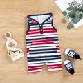 Baby Boy Striped Button Up Hooded Tank Romper COLOREDSTRIPES