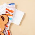 2pcs Baby Girl 95% Cotton Rib Knit Short-sleeve Cartoon Bear Design Striped Ruffle Trim Jumpsuit with Headband Set White image 4