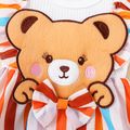 2pcs Baby Girl 95% Cotton Rib Knit Short-sleeve Cartoon Bear Design Striped Ruffle Trim Jumpsuit with Headband Set White