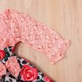 2pcs Baby Girl Bow Front Lace Long-sleeve Spliced Floral & Leopard Print Dress with Headband Set Pink