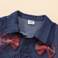 3pcs Baby Girl 100% Cotton Plaid Tank Dresses and Bow Front Ruffle Trim Long-sleeve Denim Cardigan with Headband Set Red image 3