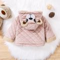 Baby Girl Thermal Lined Quilted Animal Embroidered Hooded Long-sleeve Coat Pink image 2