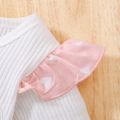 3pcs Baby Girl 95% Cotton Long-sleeve Rabbit Embroidered Rib Knit Romper and Polka Dots Paperbag Waist Pants with Headband Set White image 4