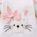 3pcs Baby Girl 95% Cotton Long-sleeve Rabbit Embroidered Rib Knit Romper and Polka Dots Paperbag Waist Pants with Headband Set White image 5