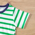 2pcs Baby Boy 100% Cotton Denim Cartoon Dinosaur Overalls and Striped Short-sleeve Tee Set Green