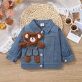 100% Cotton Baby Boy 3D Bear Decor Button Front Long-sleeve Denim Jacket Blue image 1