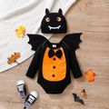 Halloween 3pcs Baby Boy 95% Cotton Long-sleeve Bow Tie Romper with Detachable Bat Decor and Hat Set Black image 1