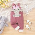 Baby Girl Elephant Embroidered Patched Corduroy Overalls Dark Pink