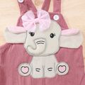 Baby Girl Elephant Embroidered Patched Corduroy Overalls Dark Pink